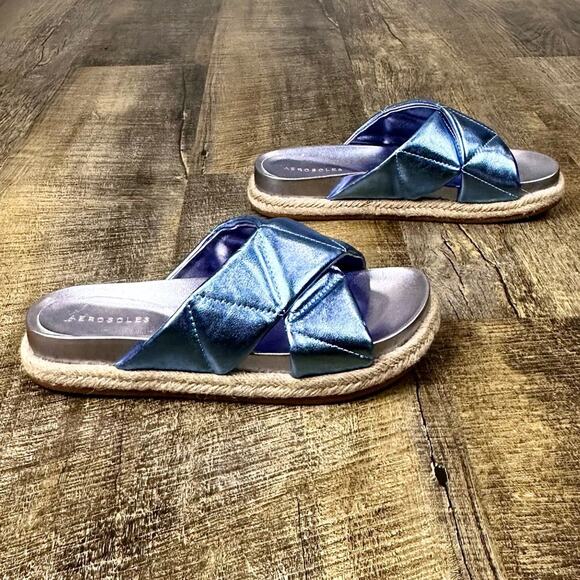 Aerosoles Linney-We metallic leather flat espadrille slide sandals - Picture 4 of 9